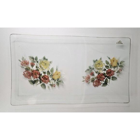 Vintage Viking Glass Hand-Painted Floral Serving Platter Tray Mid-Century Modern - Picture 2 of 9
